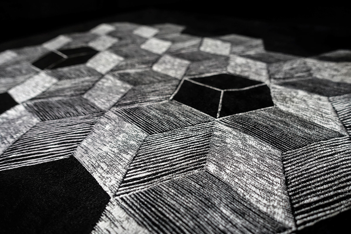 suede cotton bag print graphic screen printing geometry Black&white b&w heksaedr