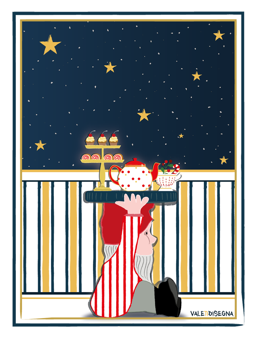 Christmas Natale kartell gnomo alzatina carta da parati illustrazione di natale stelle tea teiera
