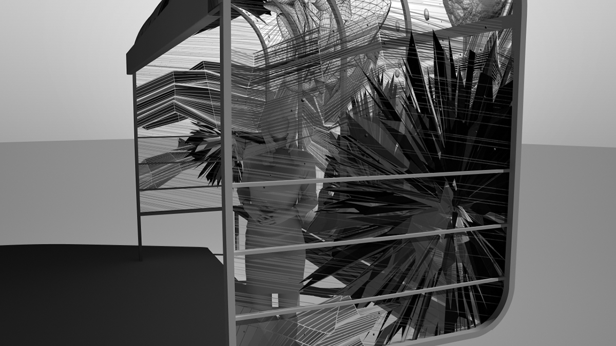 bus stop perm black & white 3D contest abstract lines poygonal geometric