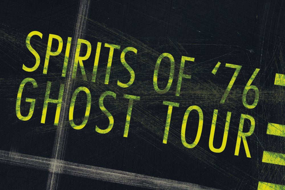 ghost philadelphia map ghost tour Spirits neon scratch Scary haunted spirits of '76 scratch board texture glow