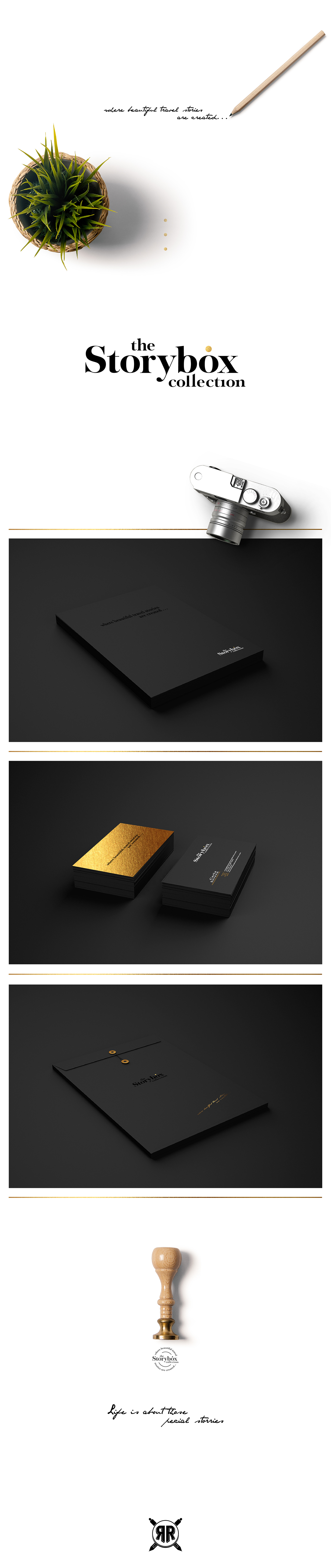 logo design story box Collection corporate identity gold black Beautiful amazing Love crafted Travel Stories