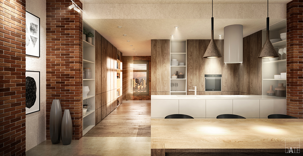 Adobe Portfolio LOFT Interior concept kitchen SketchUP V-ray photoshop remodel architect archviz 3D Visualization
