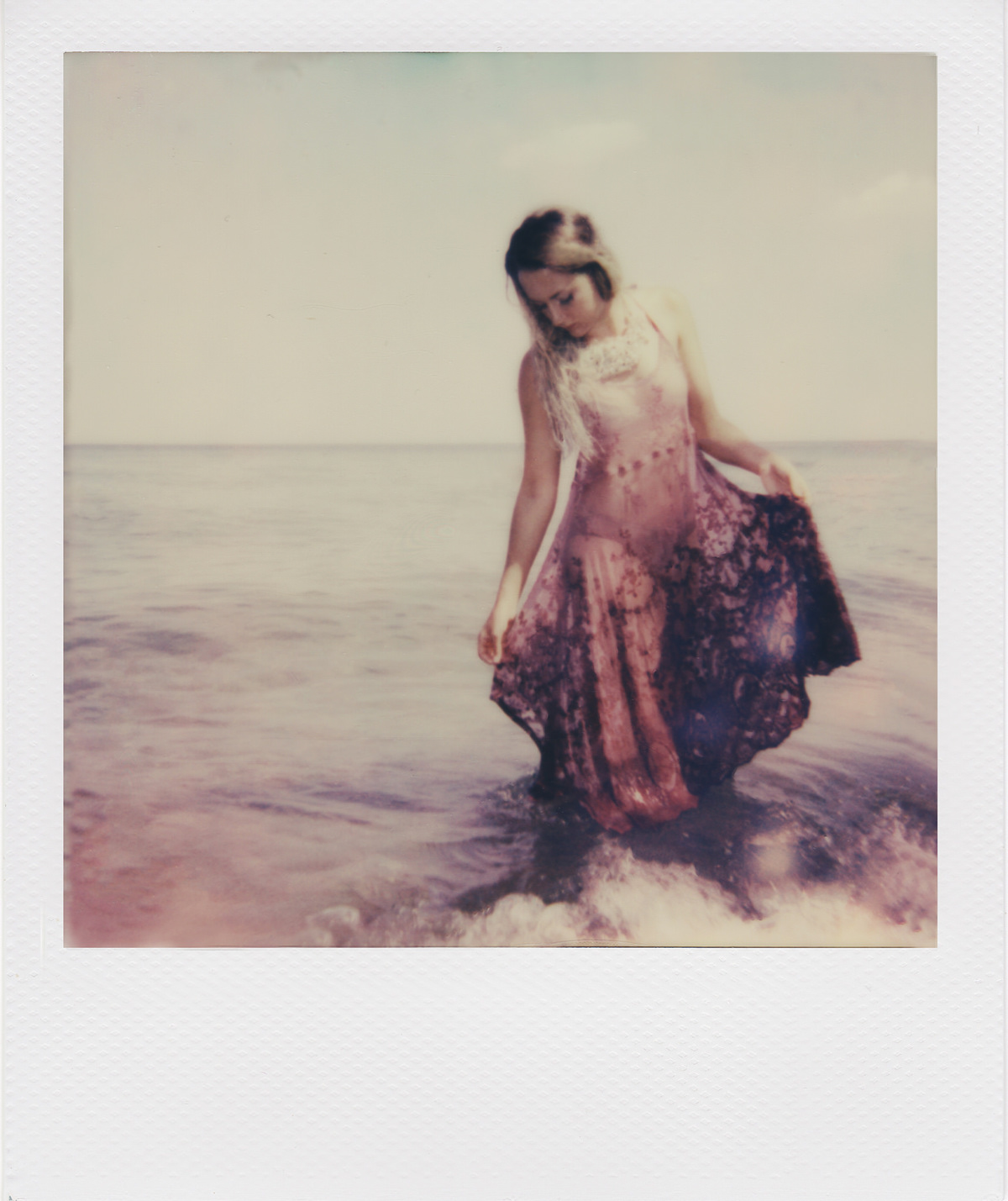 laurel guido fashion design SAIC girl editorial styling  siren water sand beach dress Film Camera POLAROID impossible summer