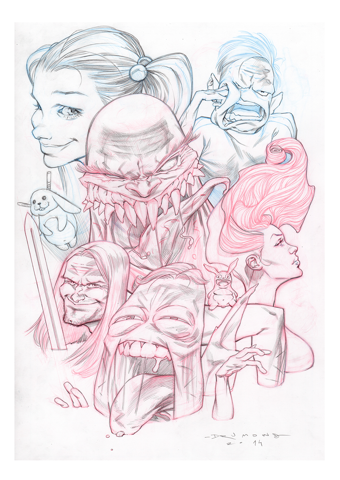 Web mag cover ink online free comics characters mix design brush pen nib girl monster