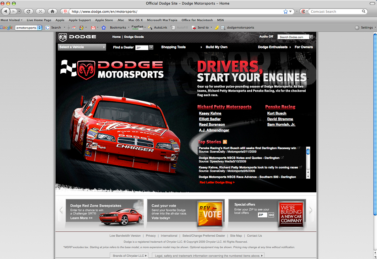 motorsports dodge Website content copy webwriting content strategy
