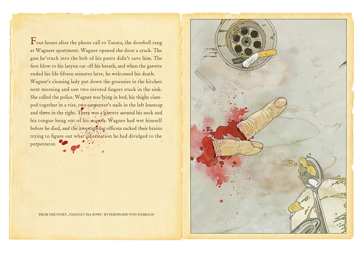Adobe Portfolio murder book illustration blood crime ferdinand von schirach