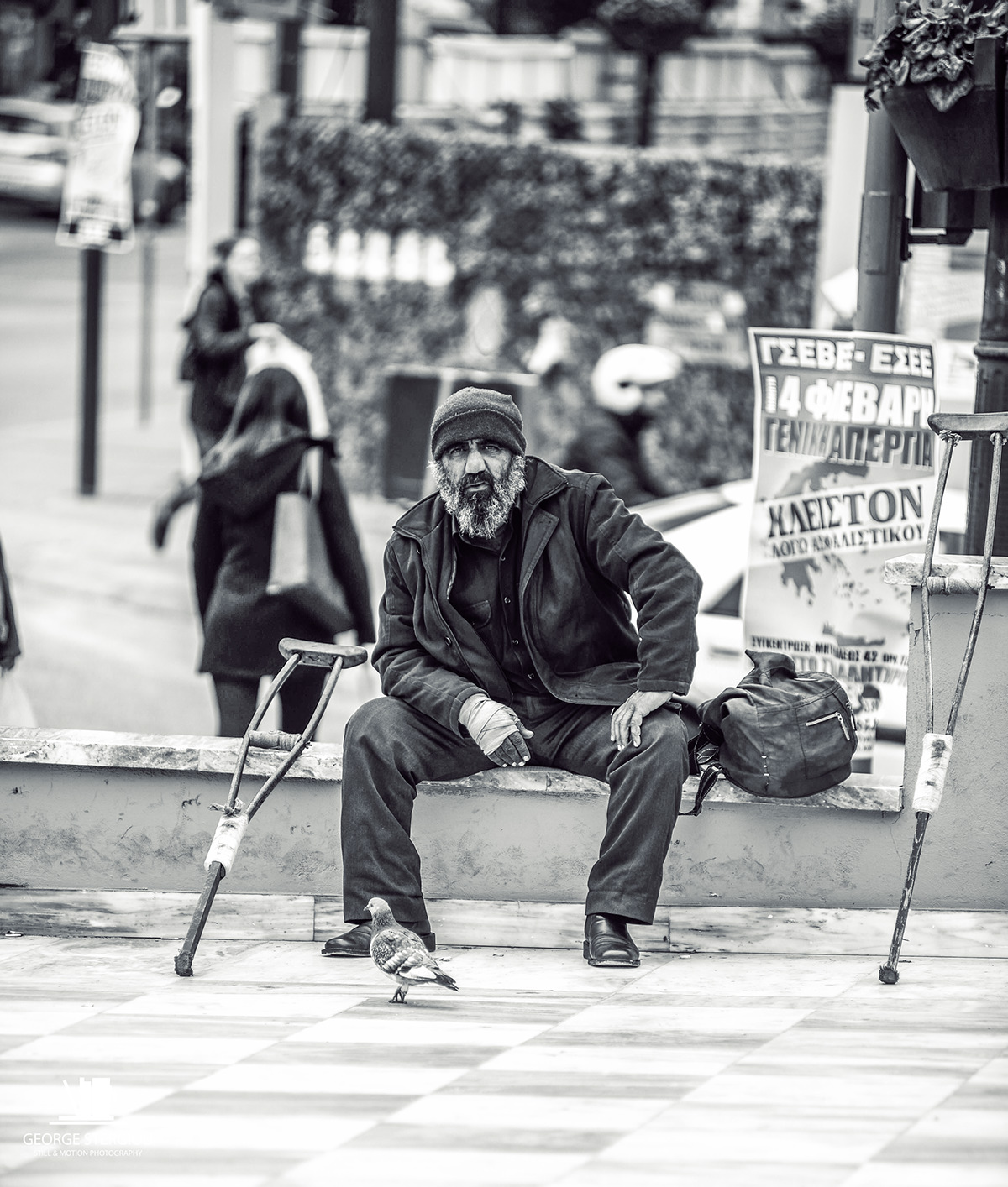 Street piraeus homeless Lottery tickets bus