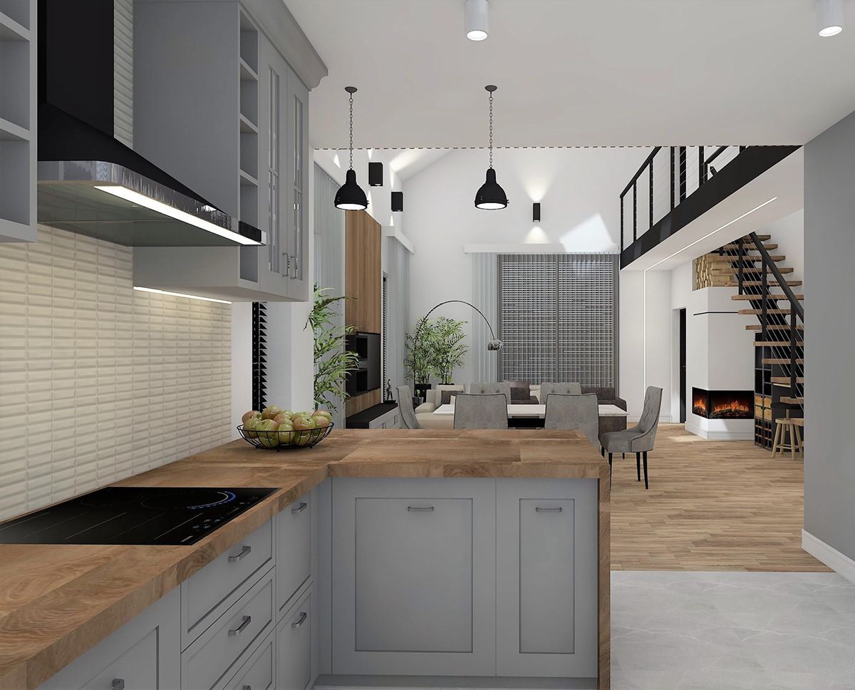 3D architecture design Interior interior design  kitchen Render visualization