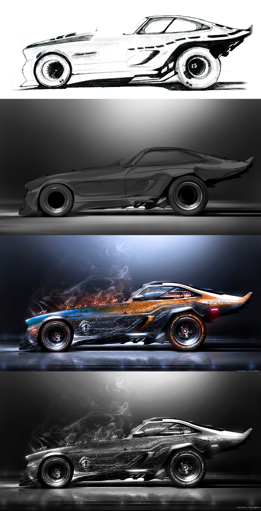 digital 2D concept art car racer Racing battle muscle Khyzyl saleem future sci-fi design automotive  