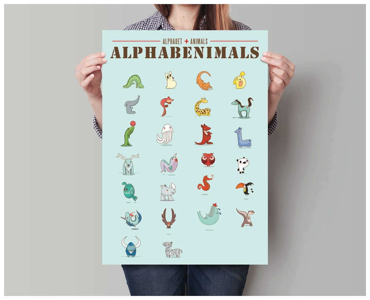 animals alphabet letters lettering type characters pastel whimsical colors