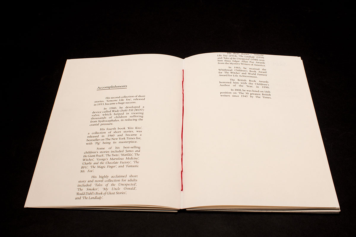 Roald Dahl typography   coptic binding ILLUSTRATION 