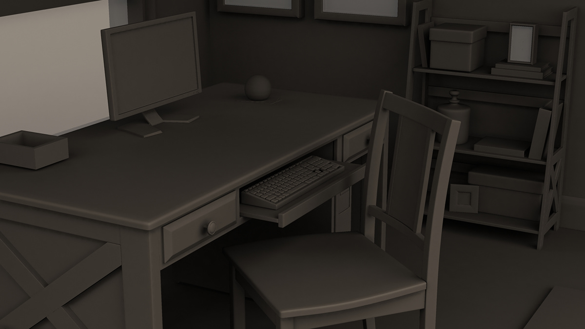 3D modeling model desk keyboard Maya Office