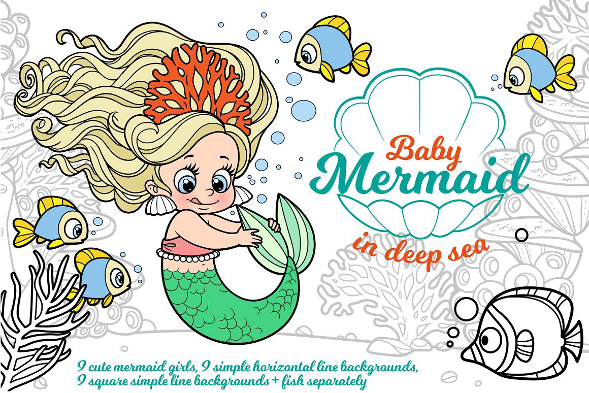 adobe illustrator cartoon Character design  Coloring Pages Digital Art  ILLUSTRATION  line art mermaid illustration vector vector art