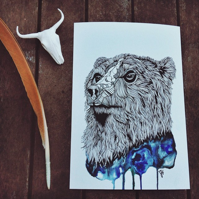 watercolour ink pencil art animal portrait abstract