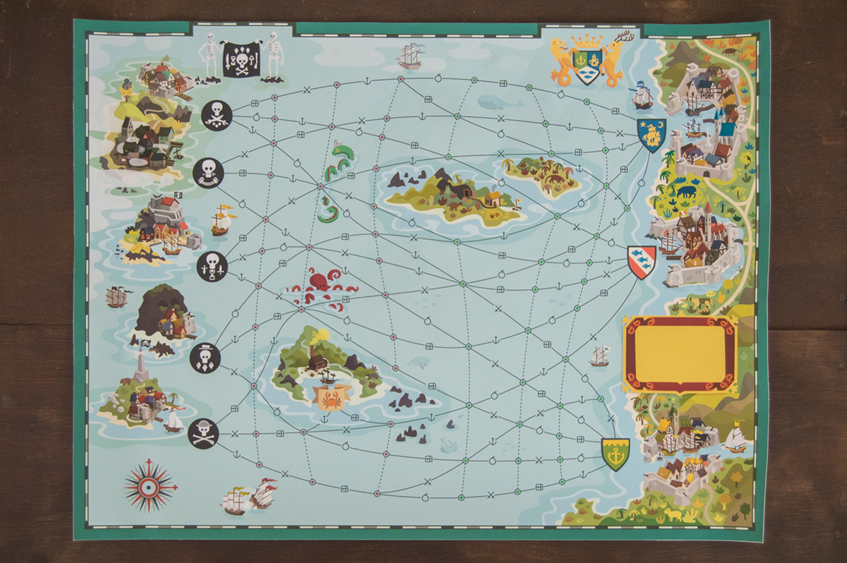 Rum smuggler pirate animal Island sea serpent ship king harbor town map Sail Board game