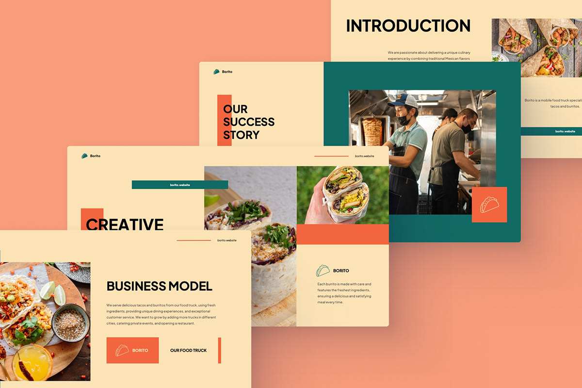 minimalist business restaurant Street delivery Powerpoint lunch Food  presentation pitch deck