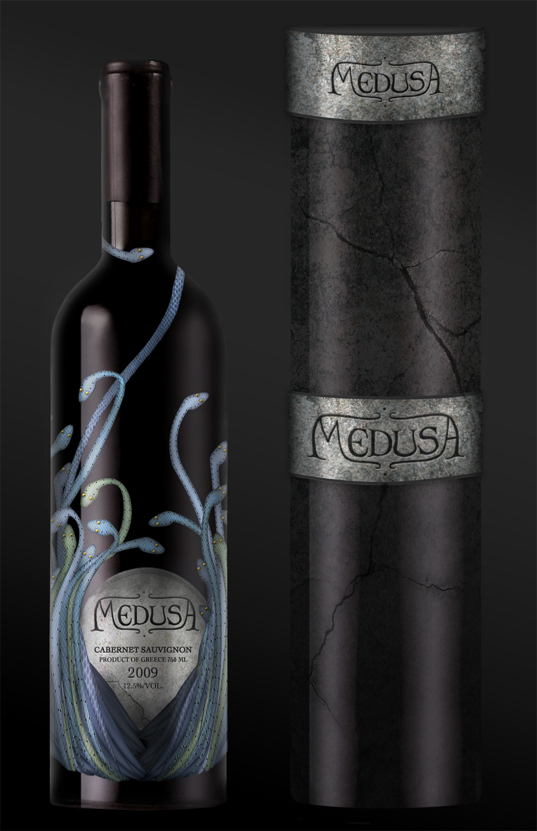 wine Label medusa  Snakes  pratt  gift box  cylinder  bottle  Packaging die-cut