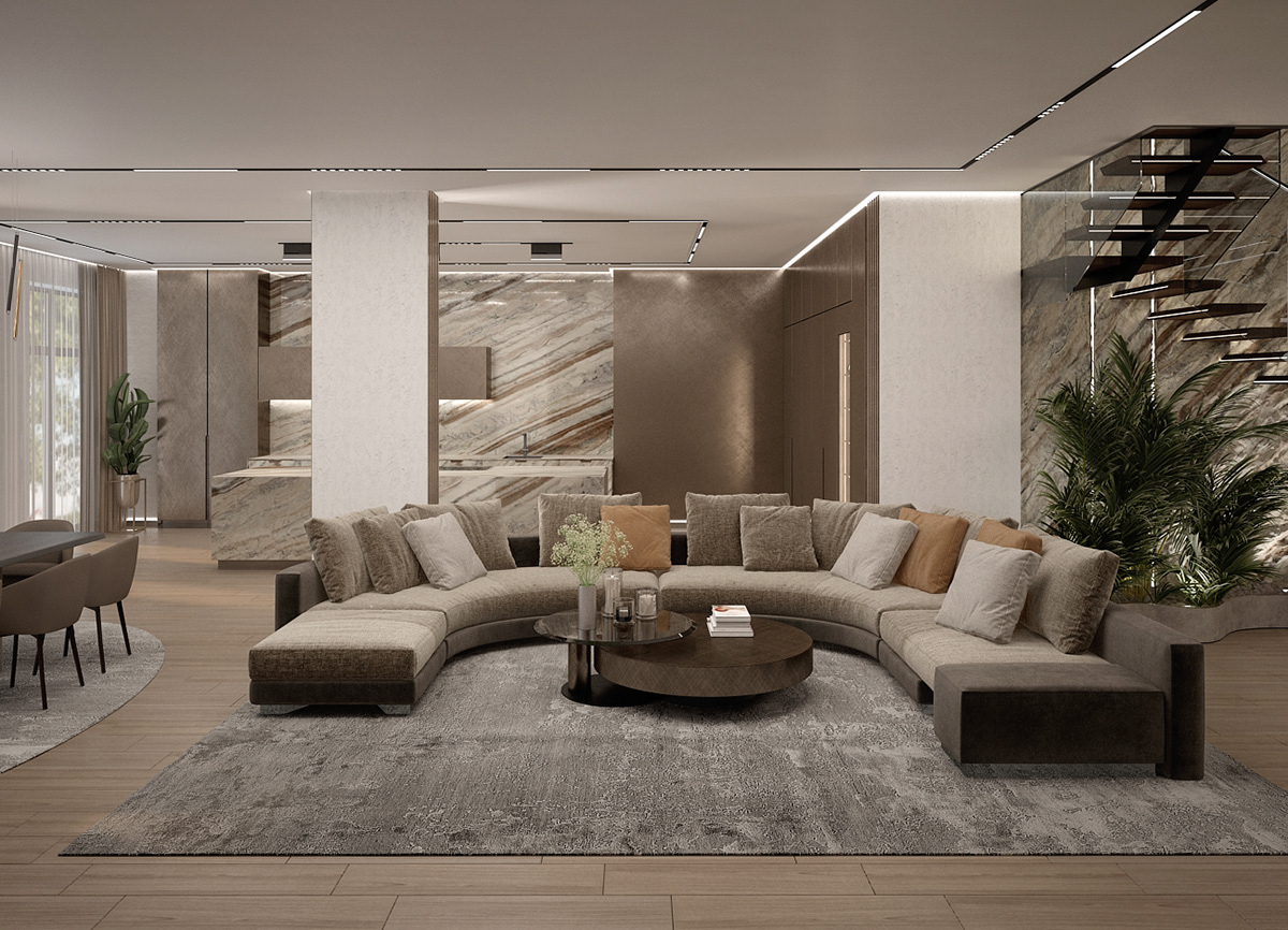 design interior design  Modern style interior Luxury Design visualization architecture 3ds max staircase design kitchen design living room