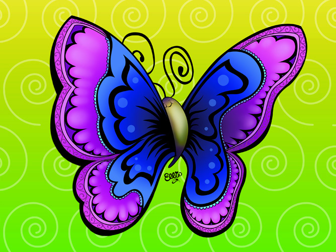 Cartoon Art of a Cute, Funny Joyful Butterfly