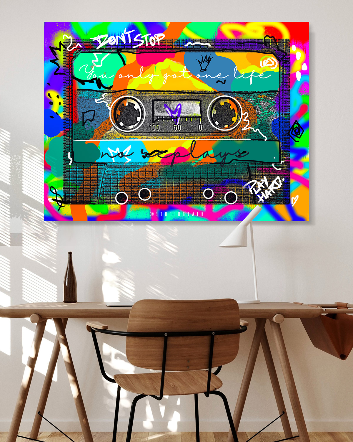 canvas cassette hustle nevergiveup noreplays OneLife playhard popart wallart workhard