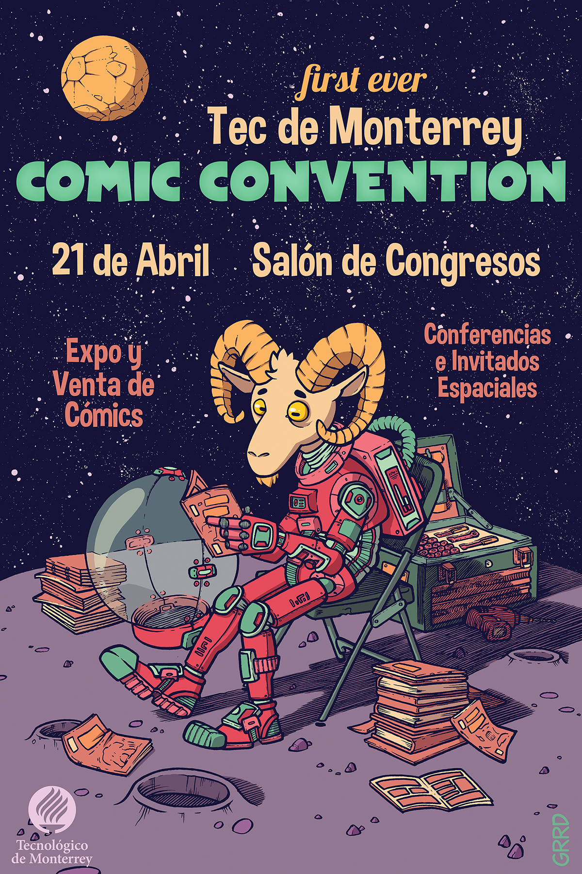 ram Space  astronaut cosmonaut planet spaceman comic comics convention poster Poster Design type