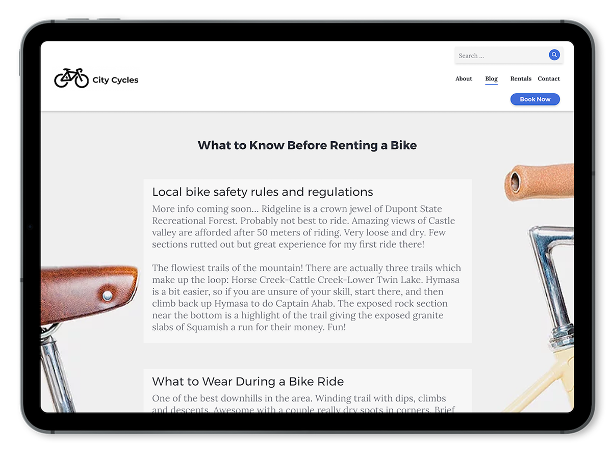 UI/UX Web Design  interactive design information architecture  Bicycle Bike rental Booking reservation #skillcrush