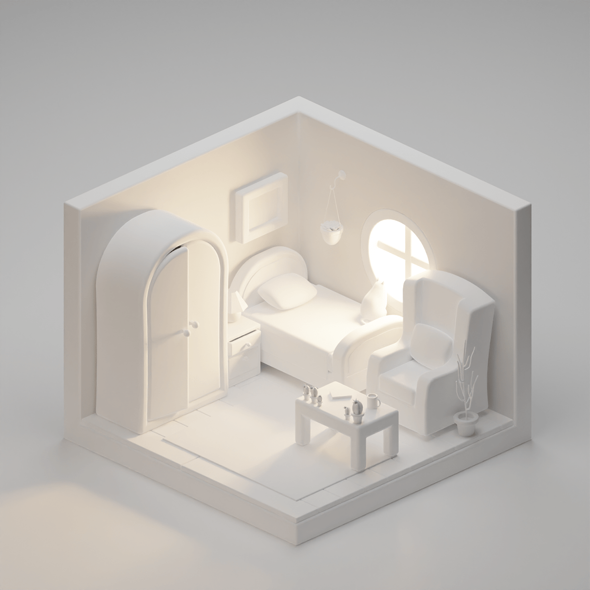 3D 3d modeling bedroom blender cute Interior Isometric Low Poly pink room