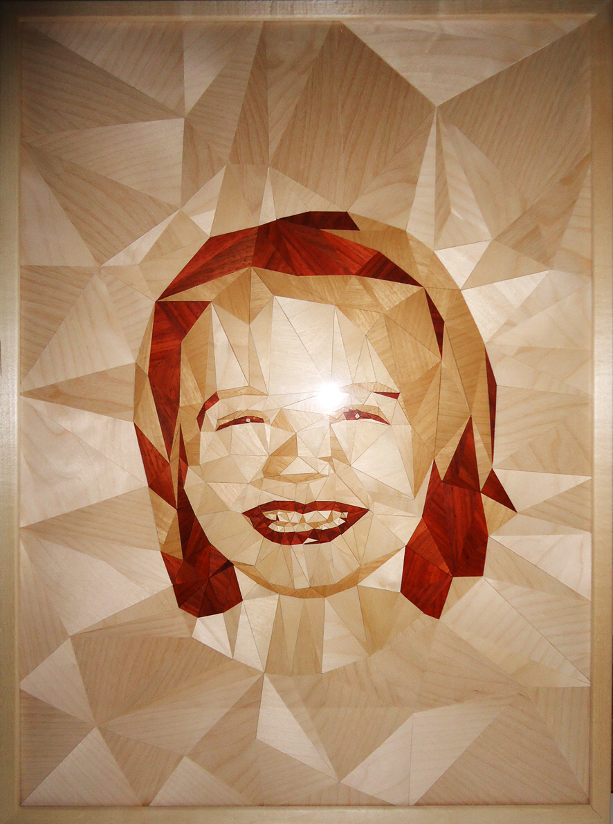 marquetry wood veneer portrait