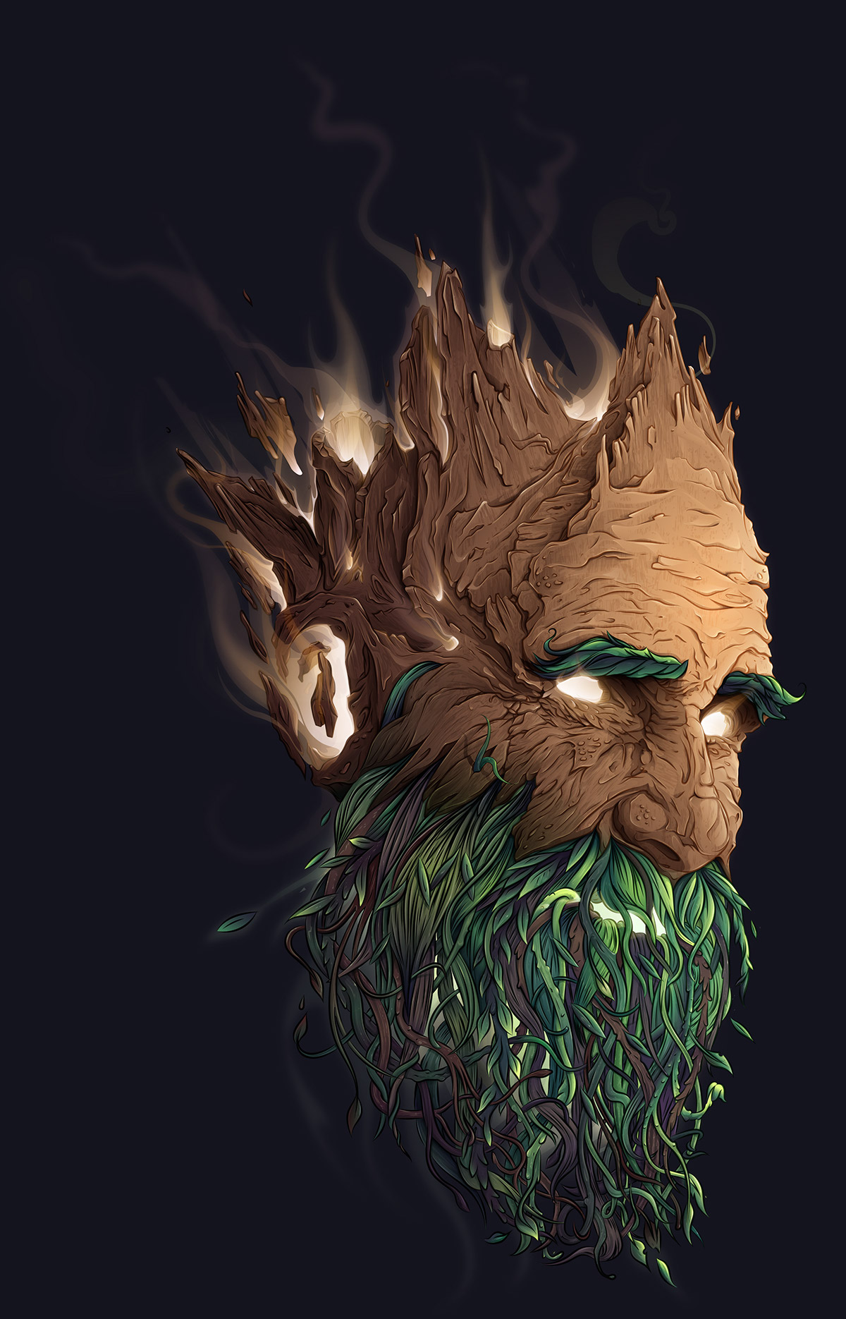 vector wood mask Illustrator Vecteur monster vegetal plante liane bois Écorce dessin photoshop sketch polygonal