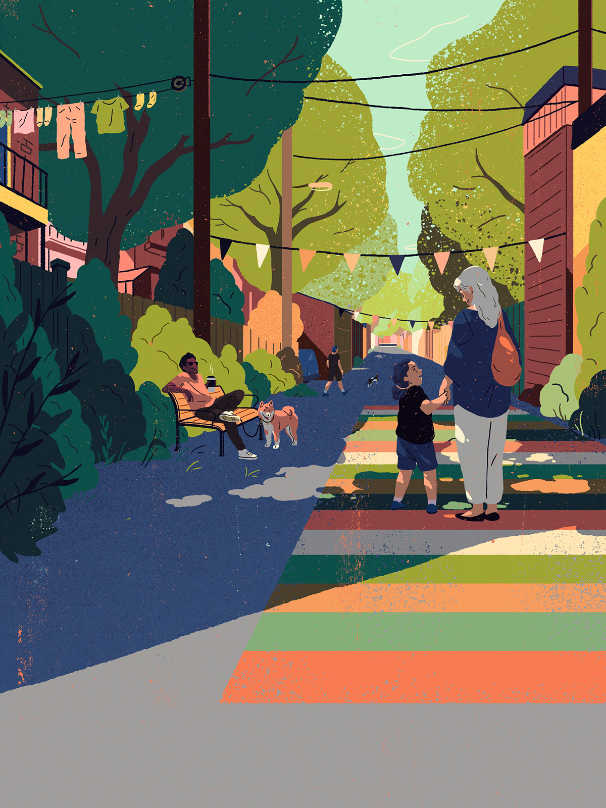 Back Alley cheerful city Coffee colorful community dog family Montreal trees