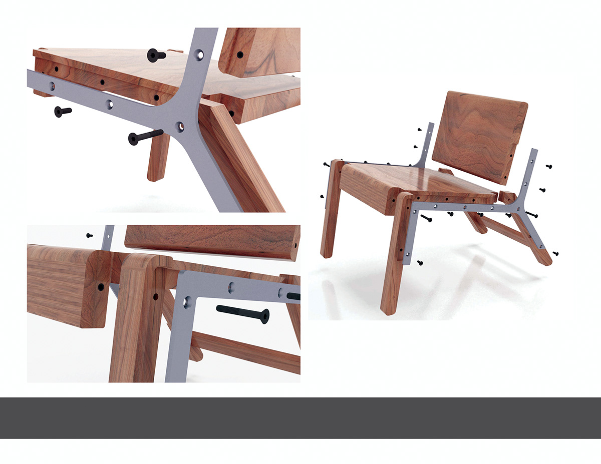 furniture RTA knockdown wood steel Render readytoassemble lounge chair
