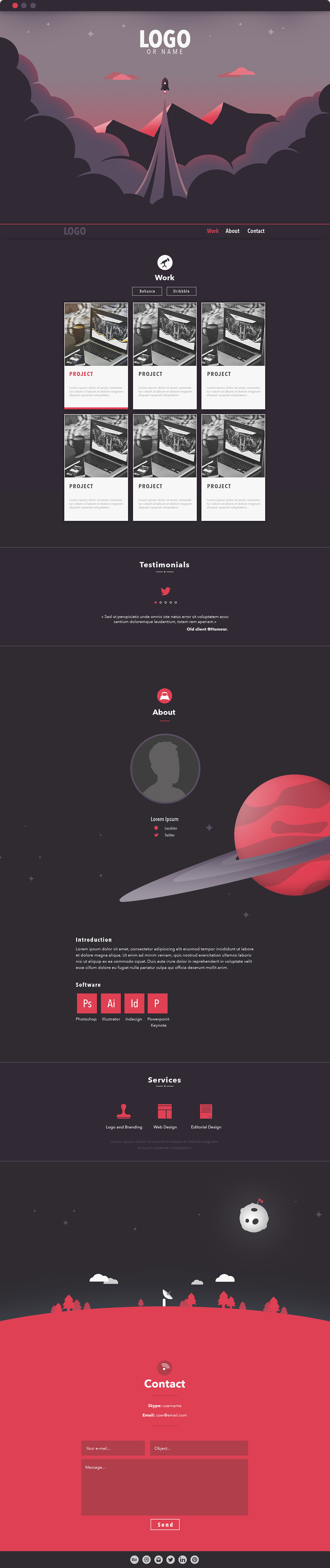 Webdesign portfolio Mockup Space  rocket planet Responsive avenir flat page Single contact about Work 