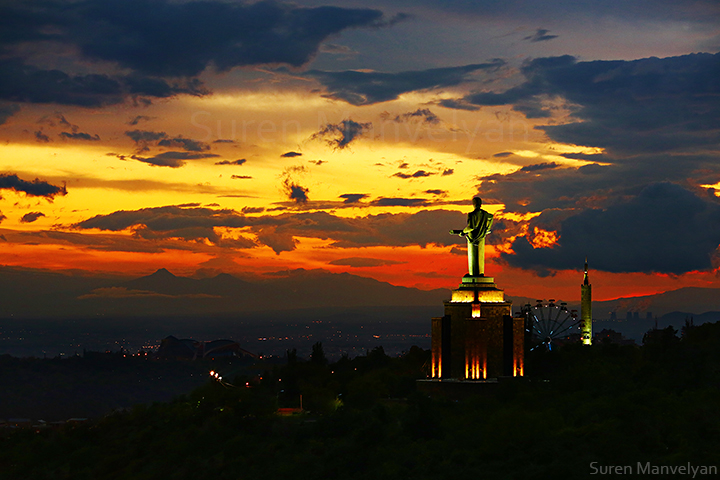 Armenia  yerevan  city  night  evening  twilight house buildings opera view