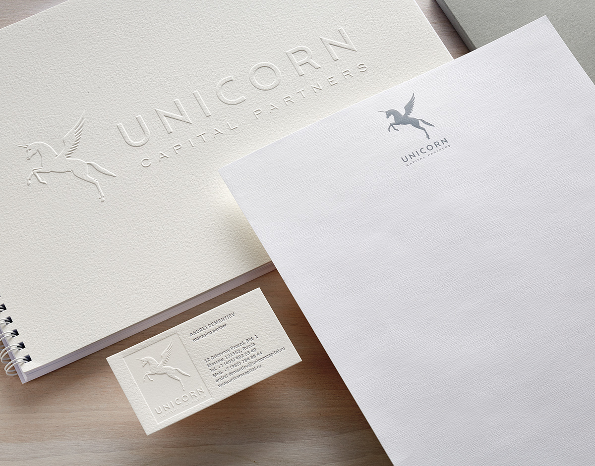 identity unicorn business card embossing corporate minimal White clean gray