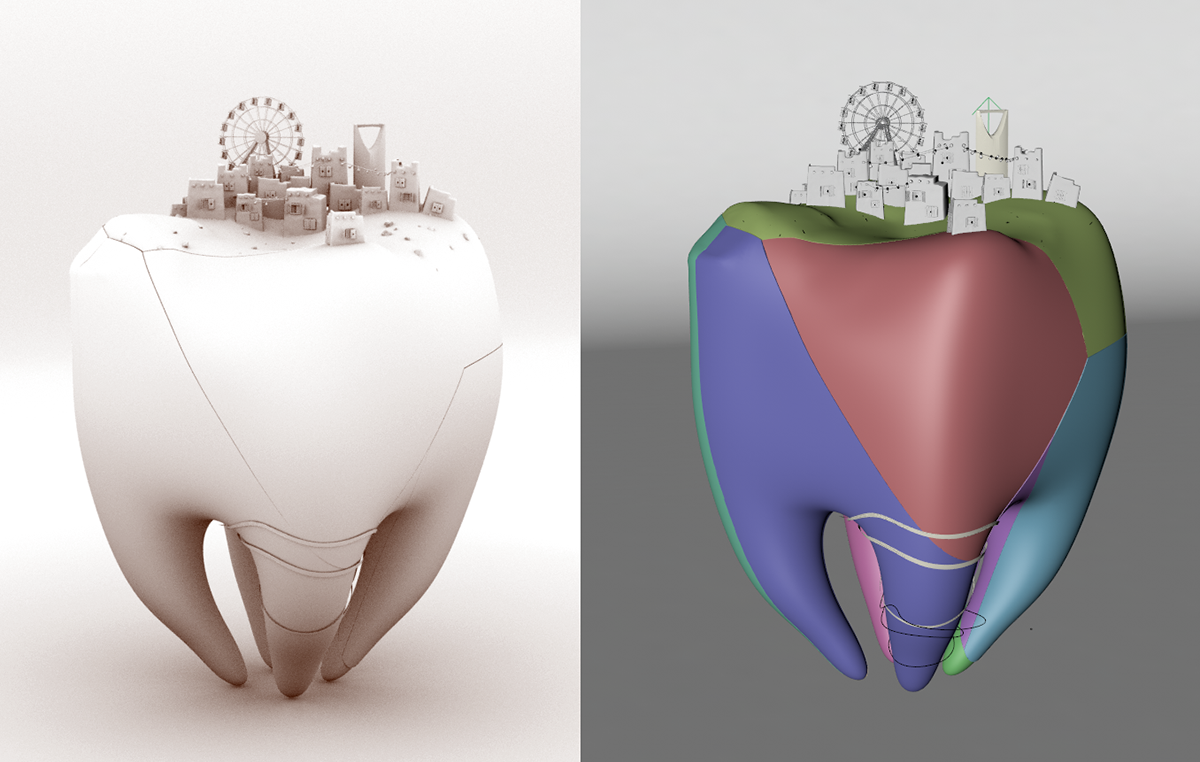 3D c4d pain riyadh tooth corona corona render  modeling wacom Wacom Intuos