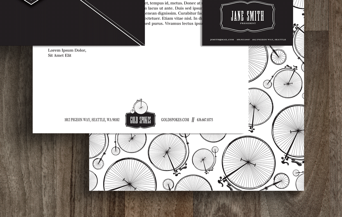 Corporate Identity logos Stationery Business Cards bikes badge vintage wheels black and white Cycling academy