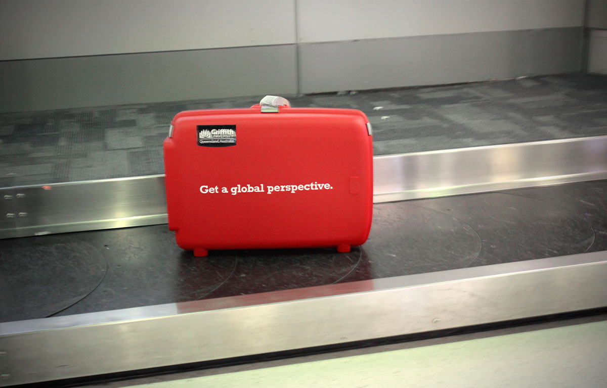 griffith university alan crowne Ambient suitcase junior University international students mobile billboard airport Travel study Promotion ad griffith suitcase trojan suitcase