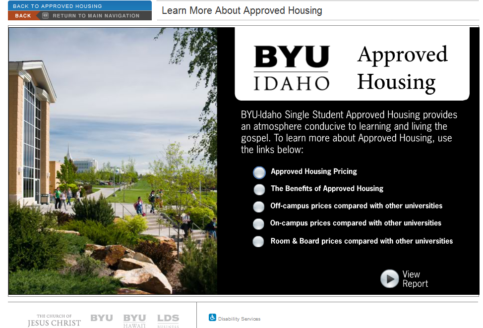 BYU-Idaho housing Rexburg Approved Housing dorms apartments student housing web site planning ingeniux cms