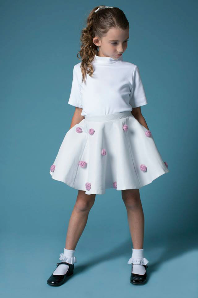 Childrenswear children leather White dog print boston terrior dress skirt 1960's inspiration detail SCAD Senior Collection