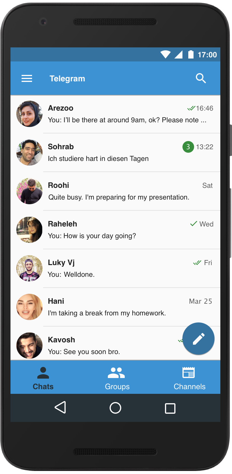 Telegram android app ux material