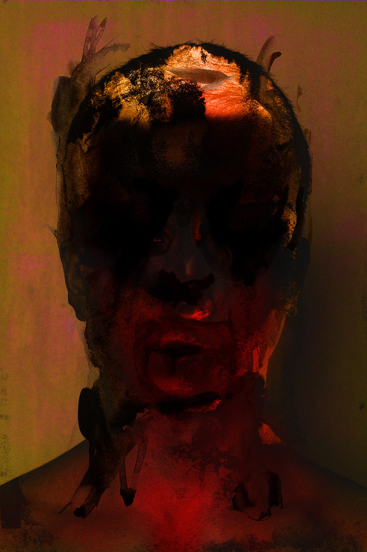 watercolor self-portrait dark photoshop surrealistic fantasy evolve manipulation composing face