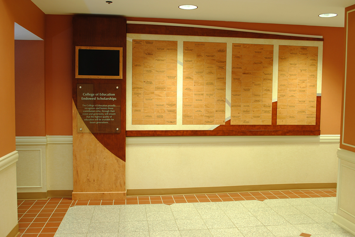 etched glass plaques  corian   Donor Wall
