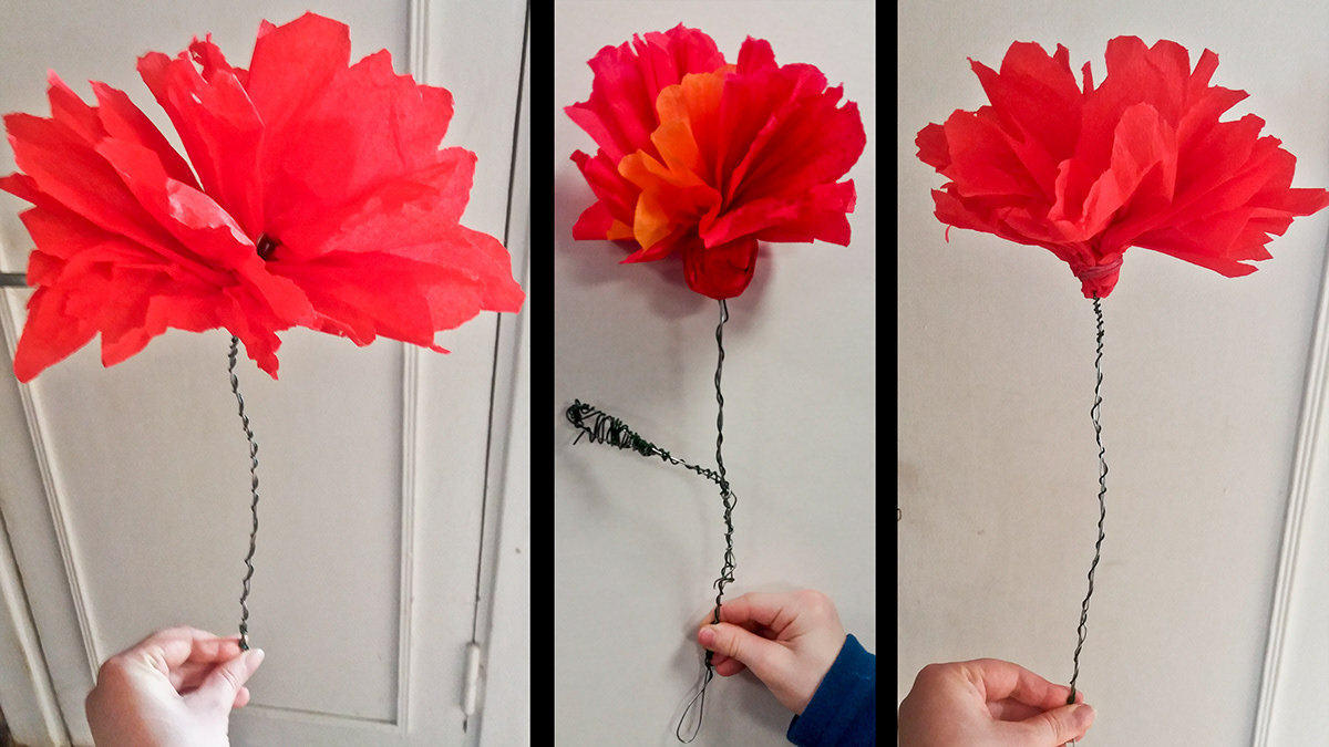 crepe paper Flowers paper beads crown handmade crafts   art studio children