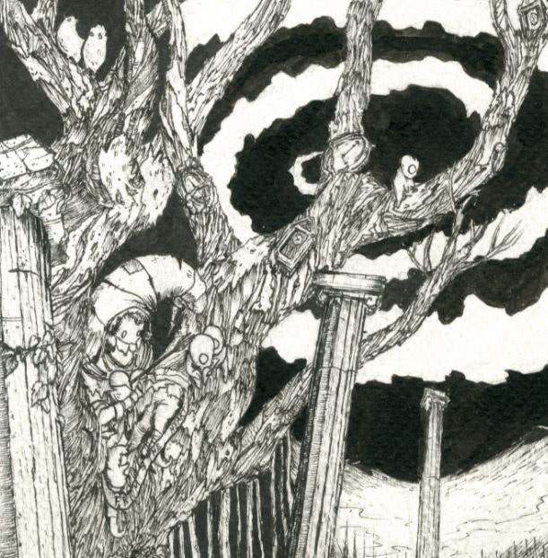 ink detail woods dark Fineliners fantasy Flora trees black irish Landscape pillars forest