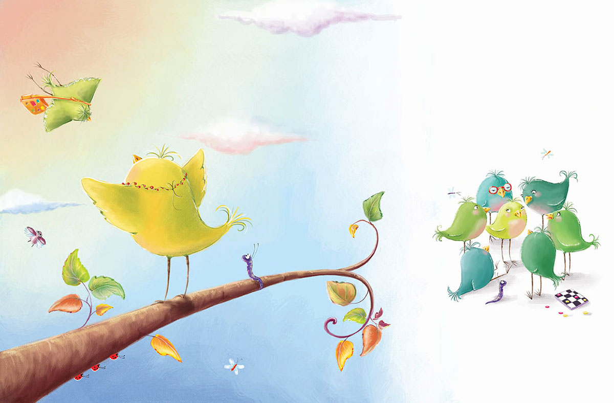 Picture book illustration birds children sweet Drawing  funny kids