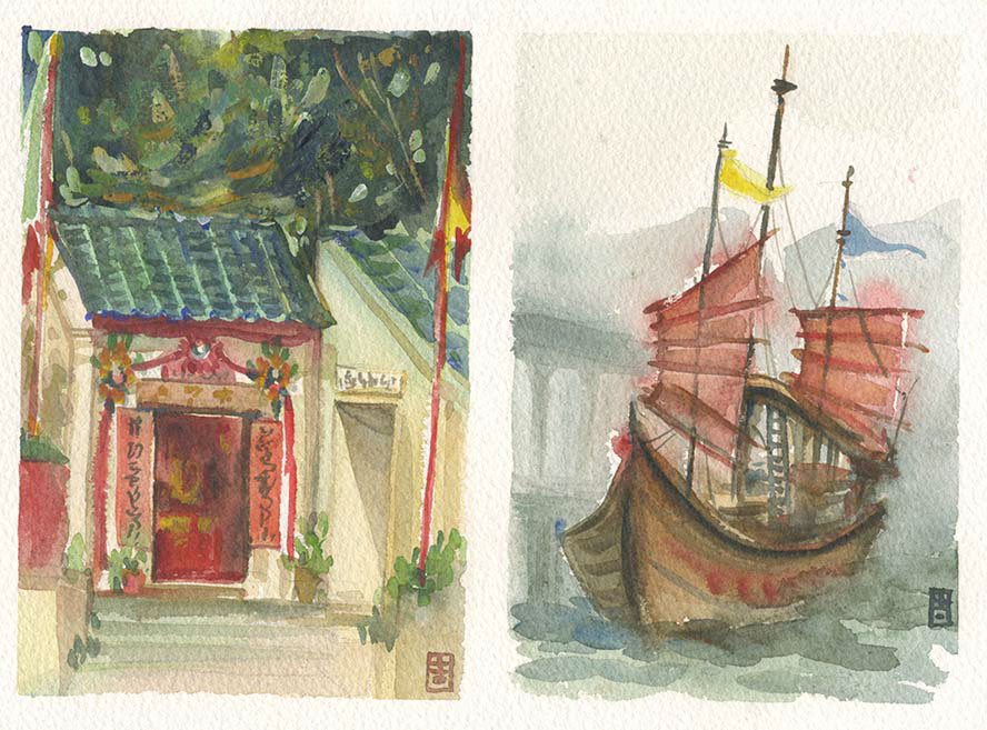 Hong Kong watercolor On-location Sketches