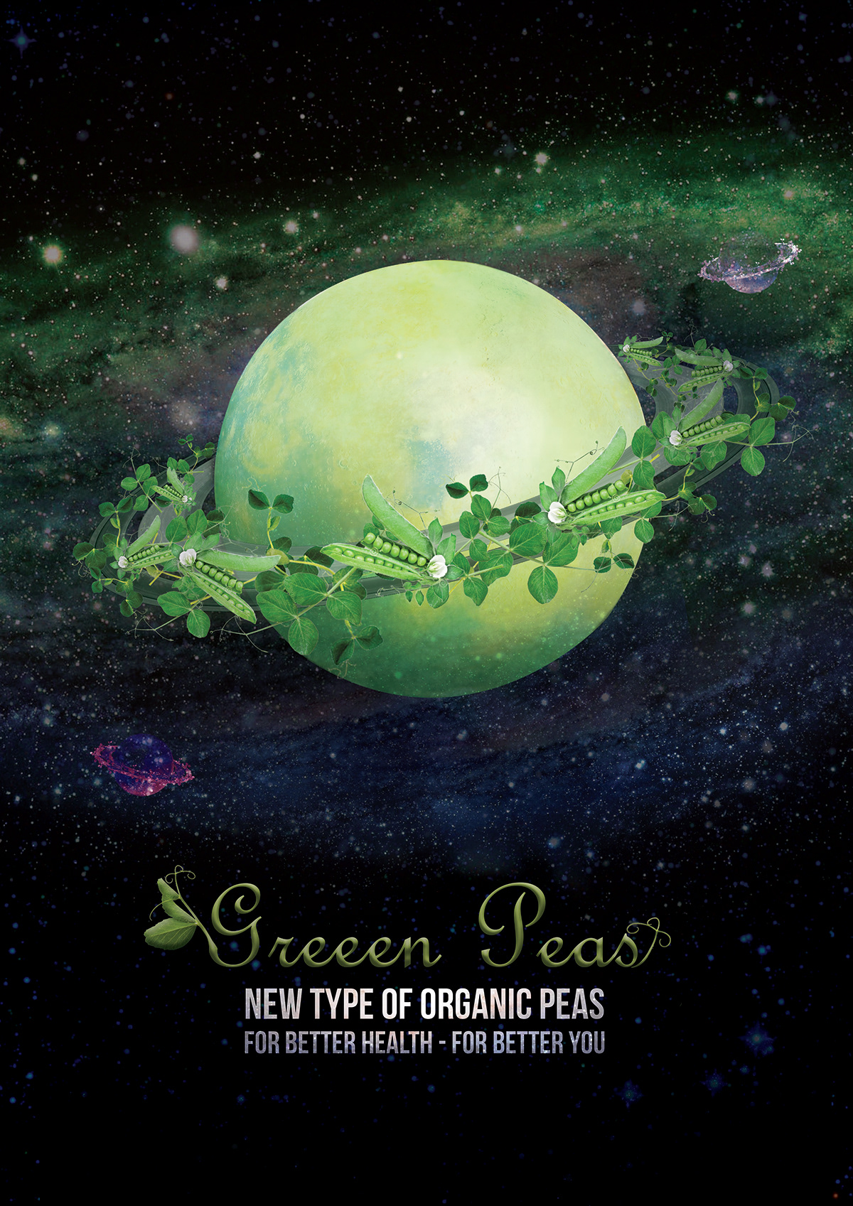 organic peas planet Photo Manipulation  green poster photoshop