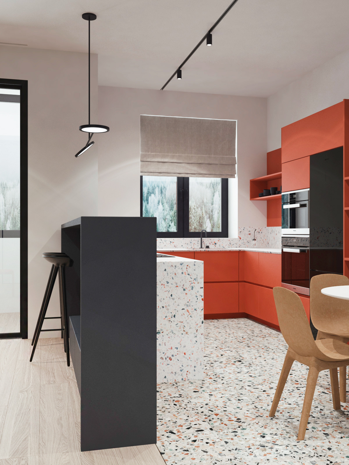 terazzo living coral Minimalism luxury art styling  living room color interior design  дизайн интерьера