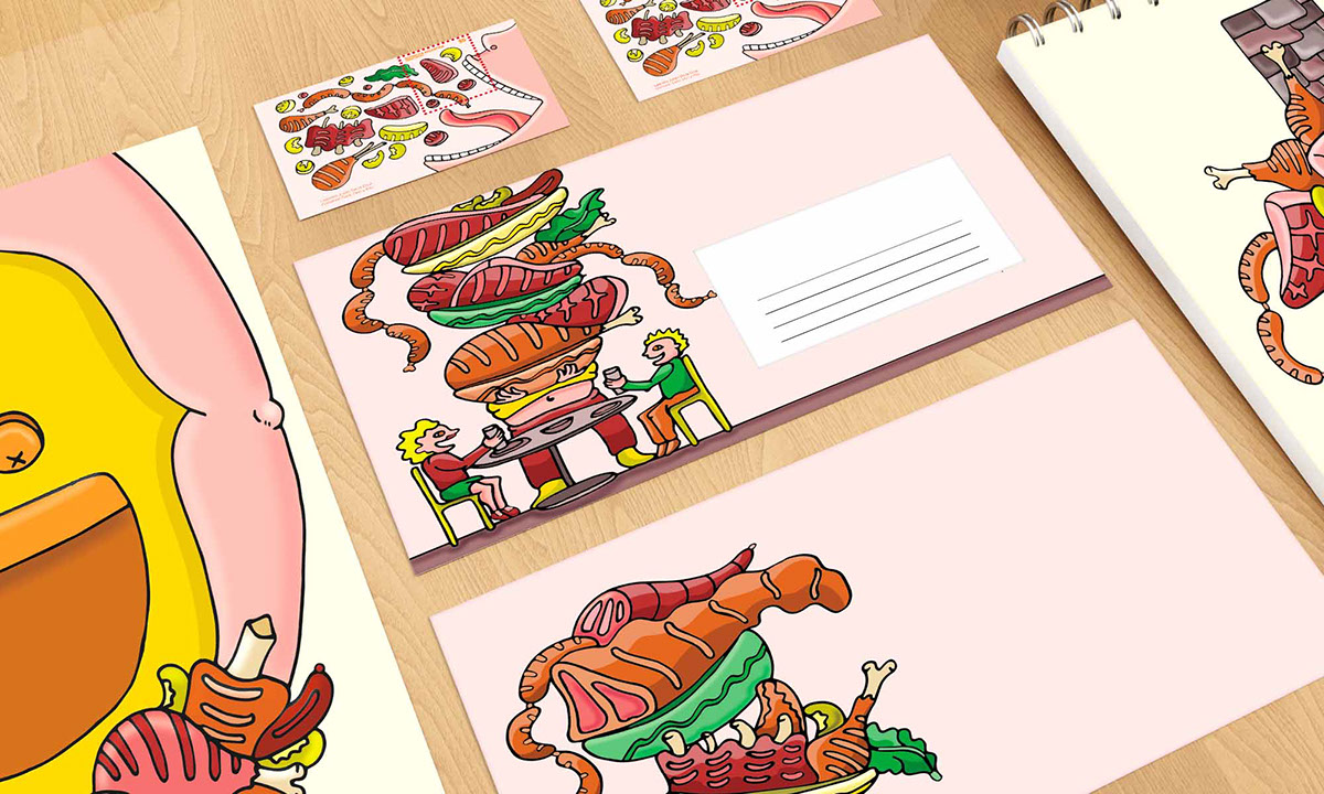 correo asado postal meat rethoric retorica Gula ilustración digital sistema Food  voracidad abundancia