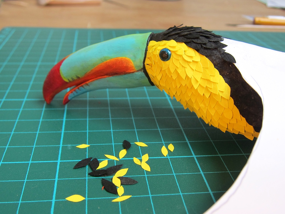 sloth ocelot children's book 3D illustration paper mache felt
